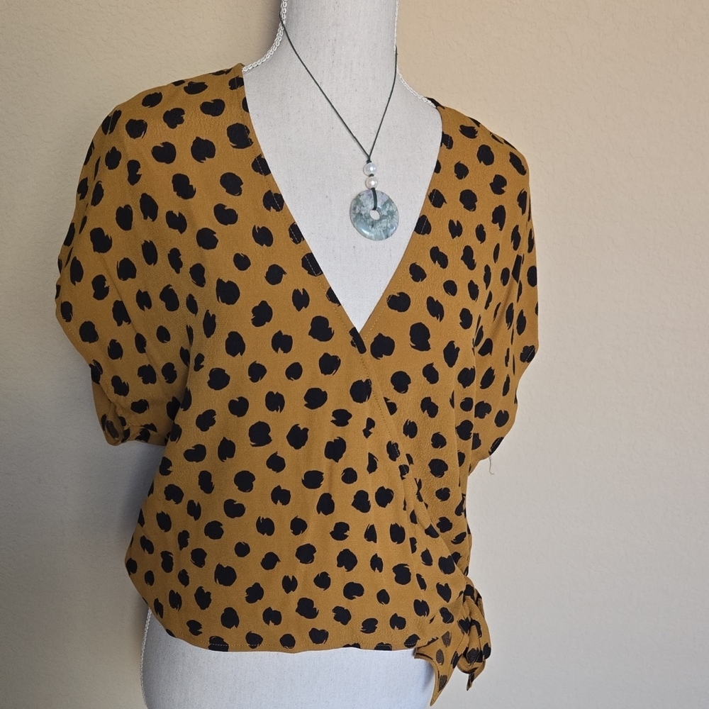 NEW Madewell Animal Sash-Tie Wrap Top in Painted Spots / Polka Dot Blouse - M - Picture 4 of 12